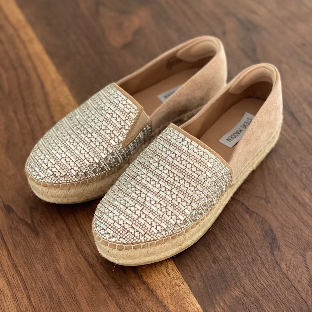 Steve Madden Blush Pink Espadrille Slip-On with Beaded Upper - Picture 5 of 7